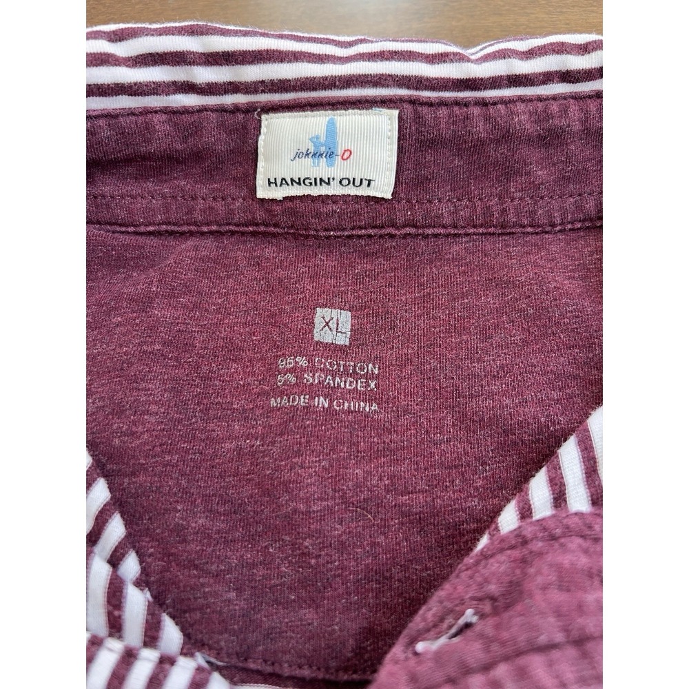 Johnnie O Hangin Out Men's XLarge Pocket Polo Shirt Maroon Stripe Cotton EUC